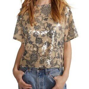Cynthia Rowley // beige pattern reese sequin tee size XS NWT